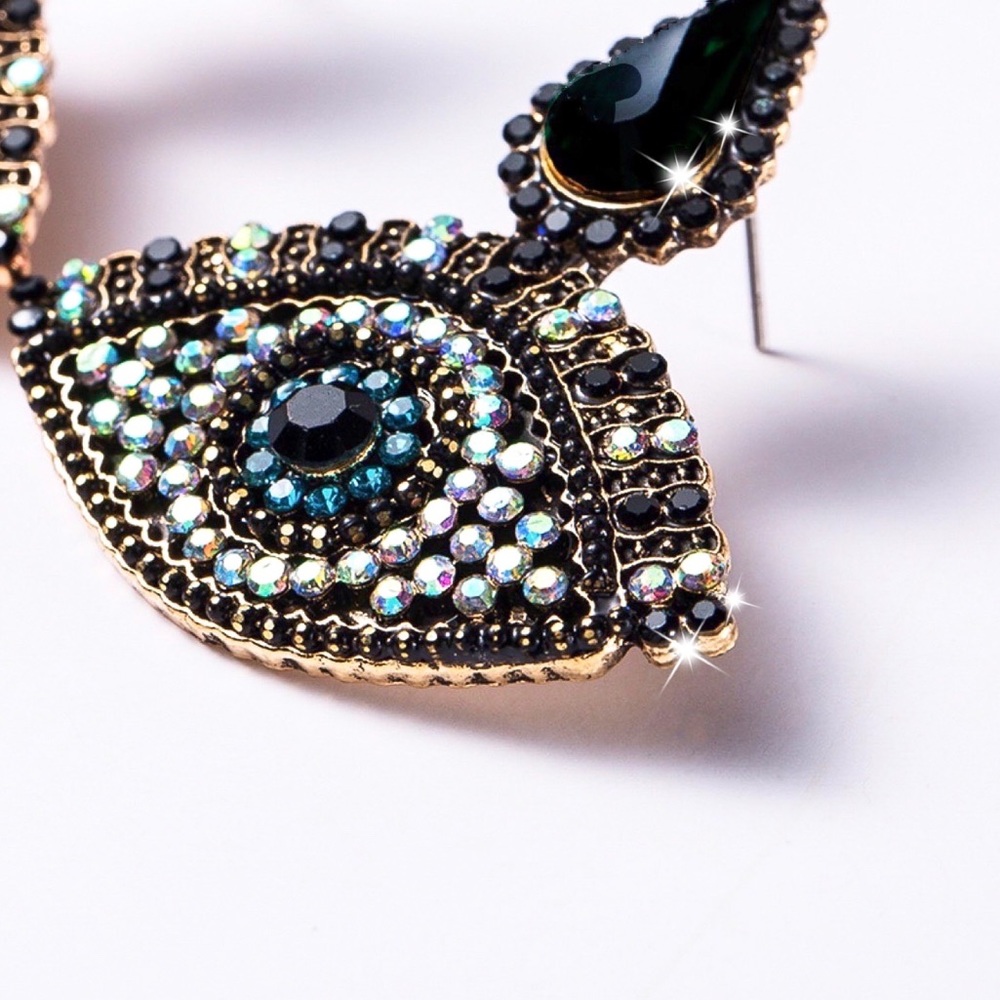 Any 2/$20! Gold/Crystal Blue Evil Eye Earrings - Picture 6 of 9